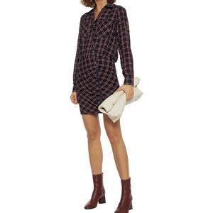 Veronica Beard Emory Red Blue Plaid Ruched Zipper Front Long Sleeve Dress Size 6